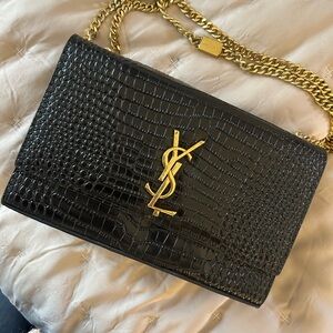 YSL  Black Croc-Embossed Leather Bag